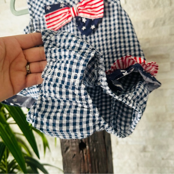 BONNIE JEAN Patriotic Navy Red “Frances Bubble” Seersucker Bubble Outfit - Picture 6 of 7